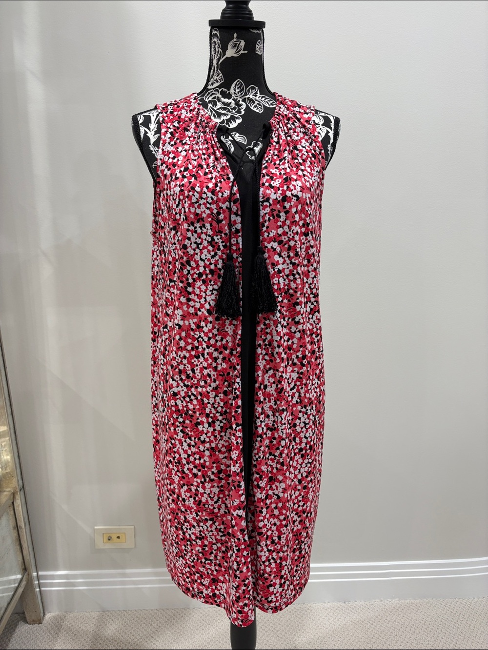 Michael Kors Pink, Black & White Floral Print Dress Size Large